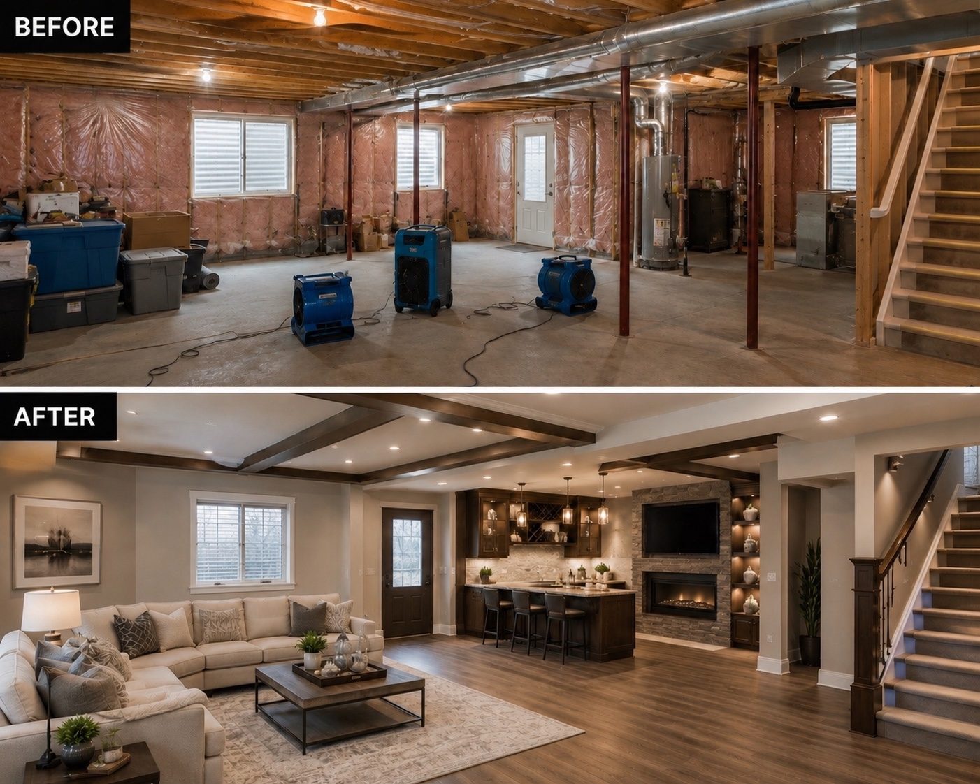 Home addition and renovation before and after transformation