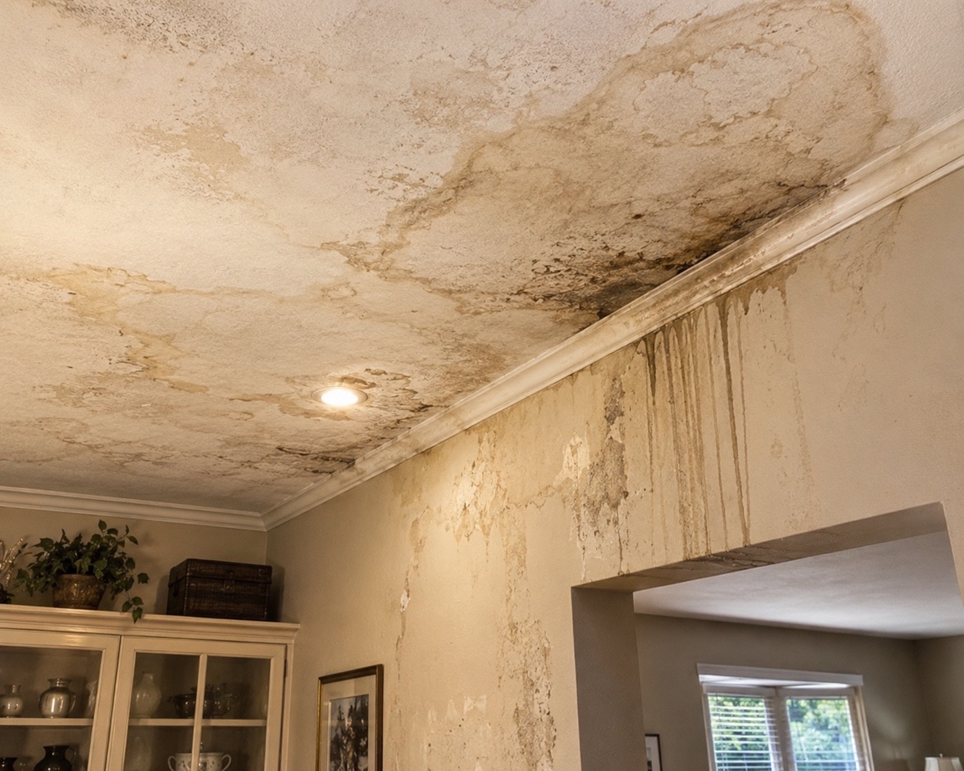 Water damage ceiling and wall restoration project