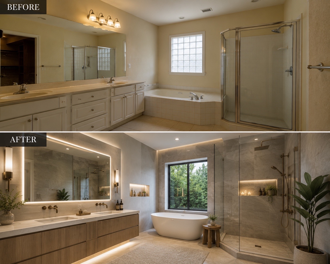 Luxury bathroom transformation before and after