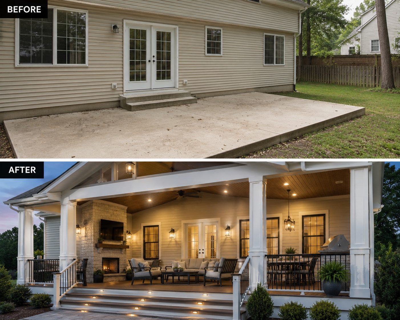 Luxury porch addition before and after transformation