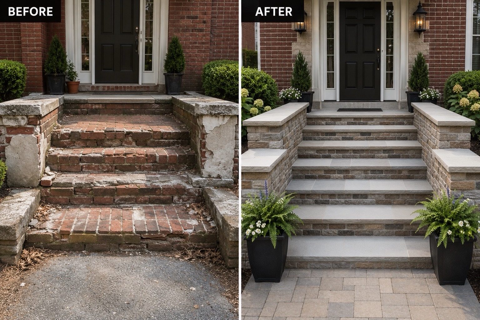 Masonry and brick restoration before and after transformation