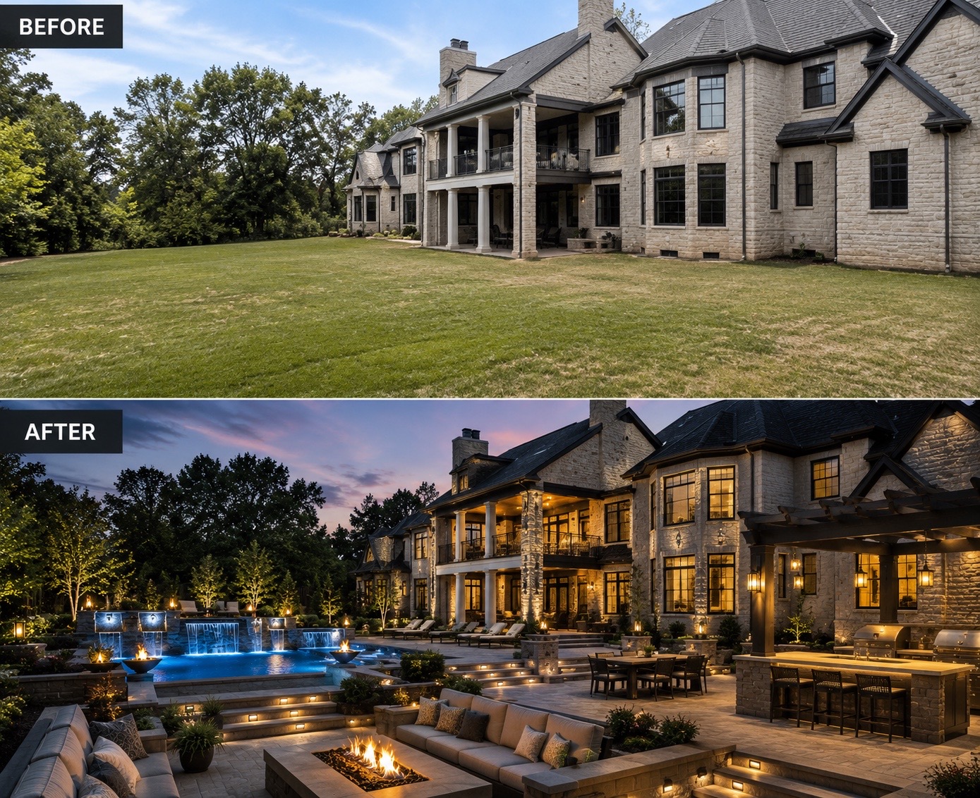 Luxury backyard entertainment before and after transformation